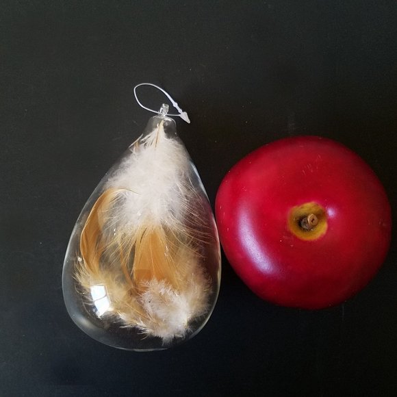 Blown Glass TEARDROP with Feather Ornament, Christmas Holidays - Picture 4 of 8